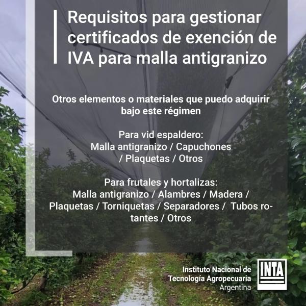 Certificado de exención de IVA para malla antigranizo